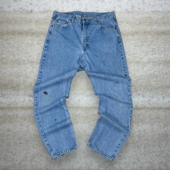 Carhartt Jeans Regular Straight Leg Fit Light Wash Leather Logo - Picture 2 of 6